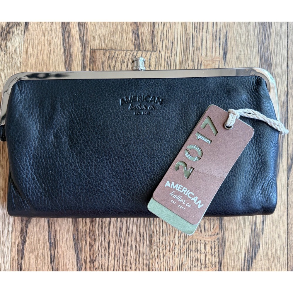 American Leather Co Annapolis Frame Wallet Clutch Black Leather ALC2665SF NEW